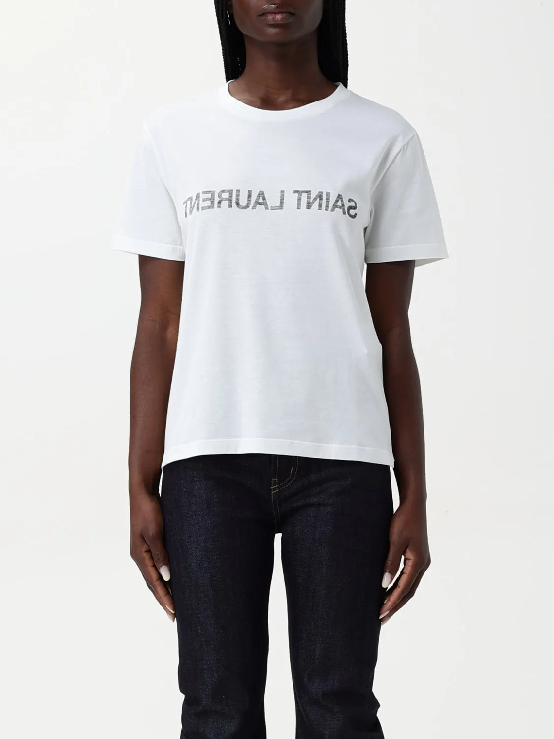 T-shirt in cotone con stampa logo Saint Laurent