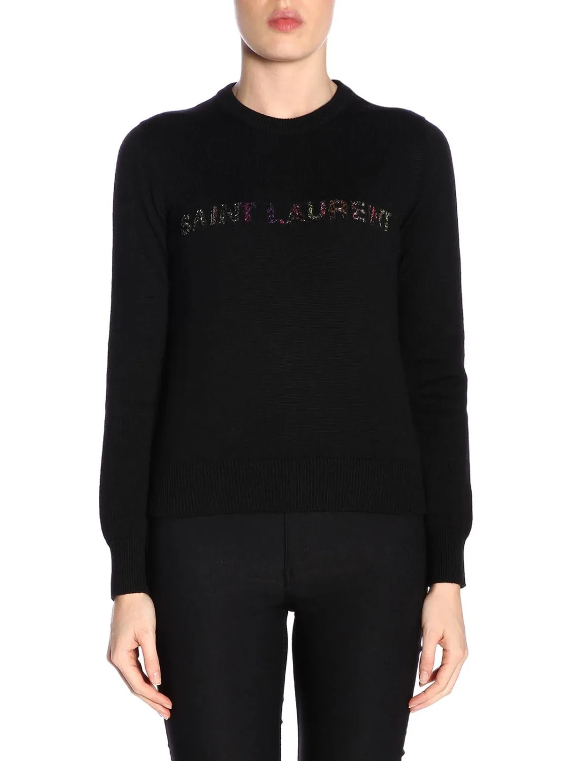 Maglia a girocollo basic con logo Saint Laurent gioiello