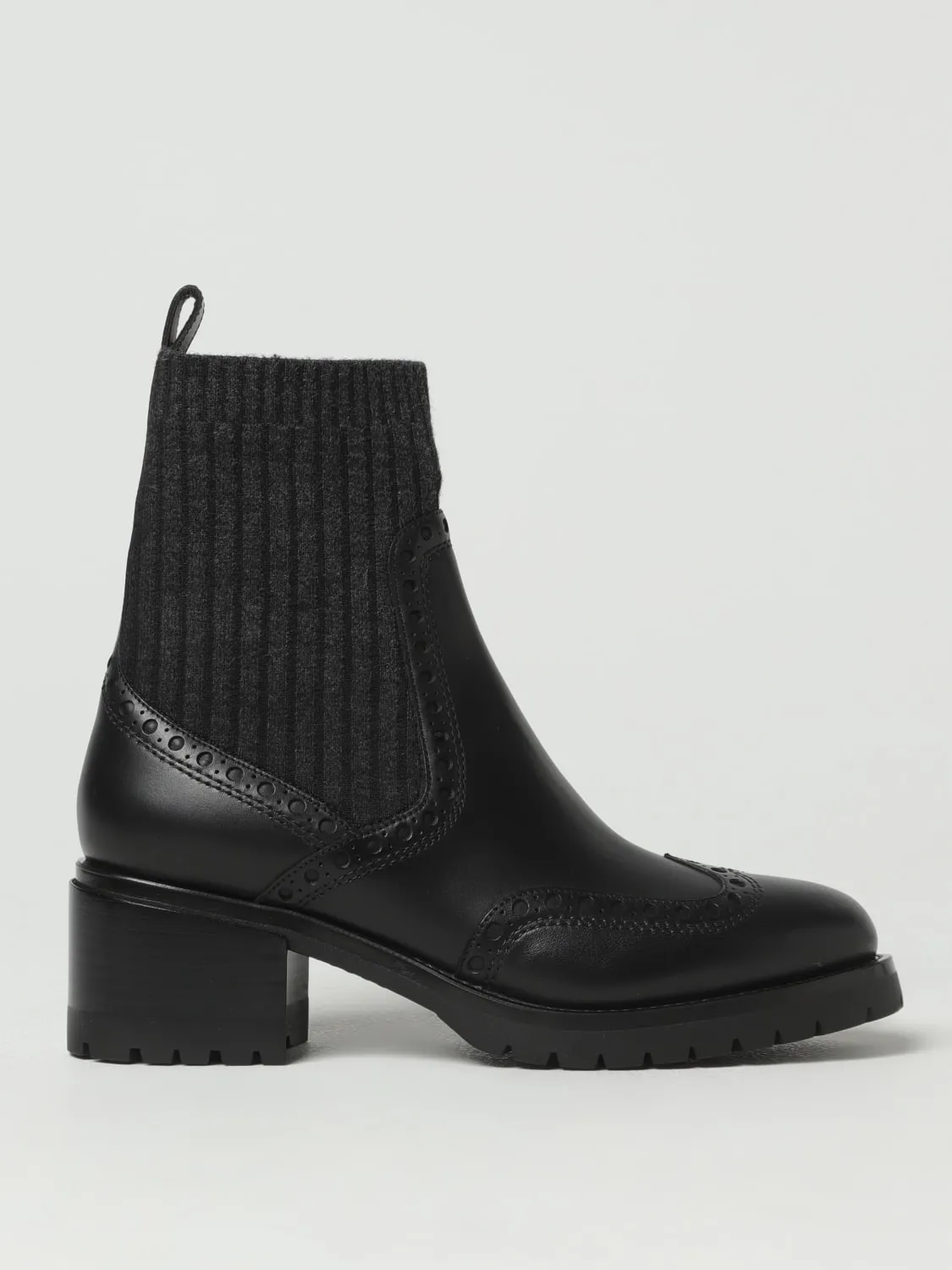 Stivaletto Santoni in pelle e lana a costine