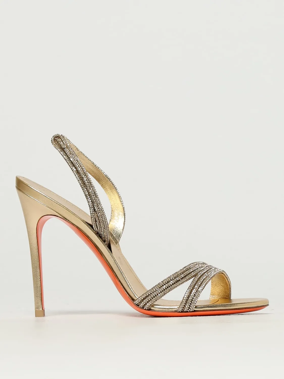 Sandalo Justine Santoni in nappa laminata con strass all over