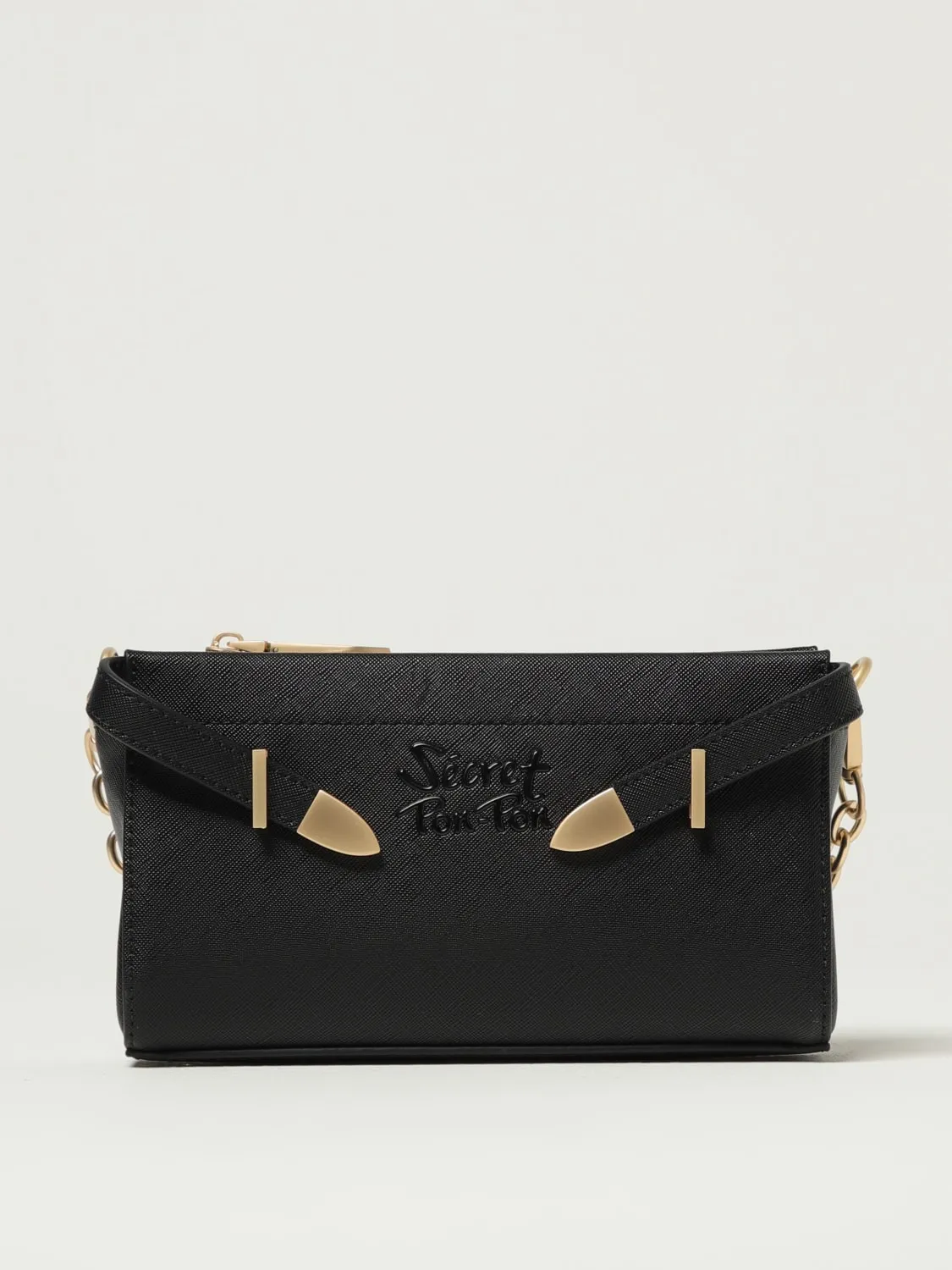 Pouch Quira Grain Secret Pon-Pon in pelle sintetica saffiano