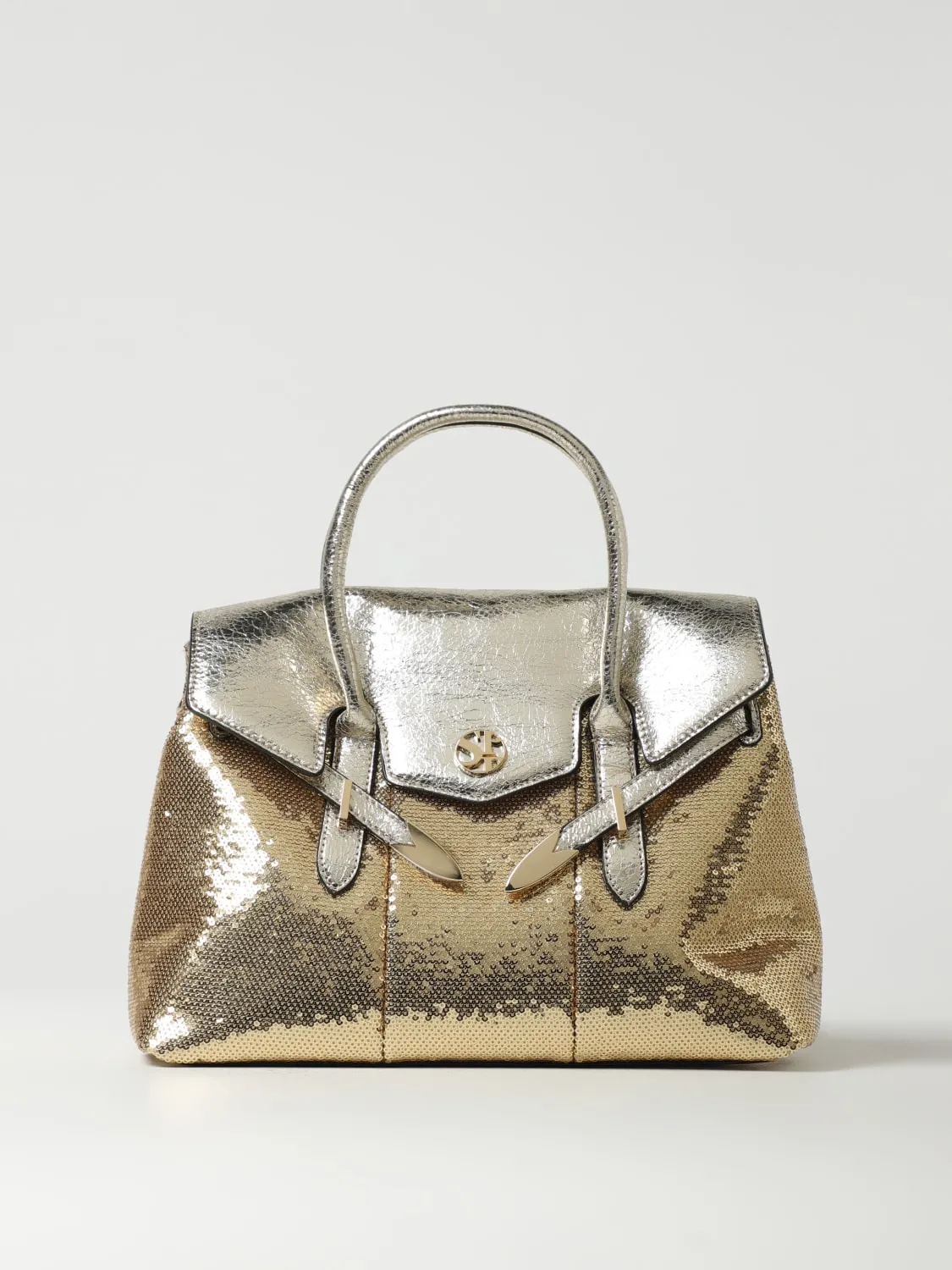 Borsa Yalis Sparklink Medium Secret Pon-Pon in nappa sintetica laminata e paillettes