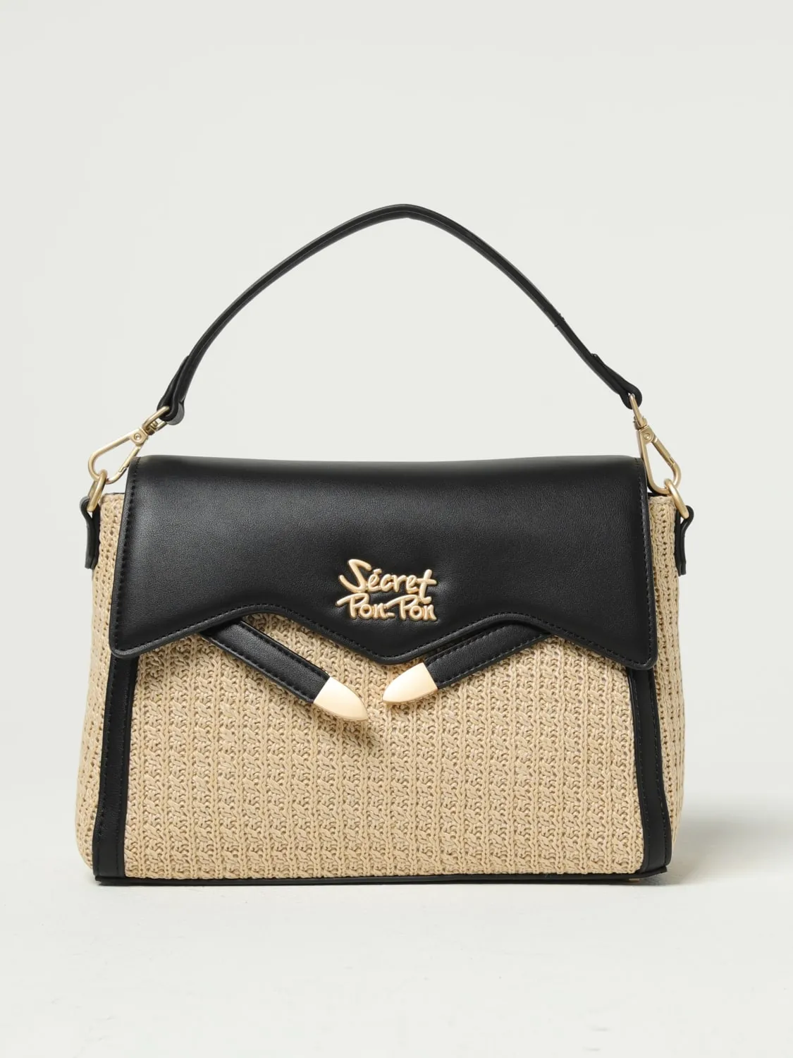 Borsa Quira Raffia Small Secret Pon-Pon in rafia