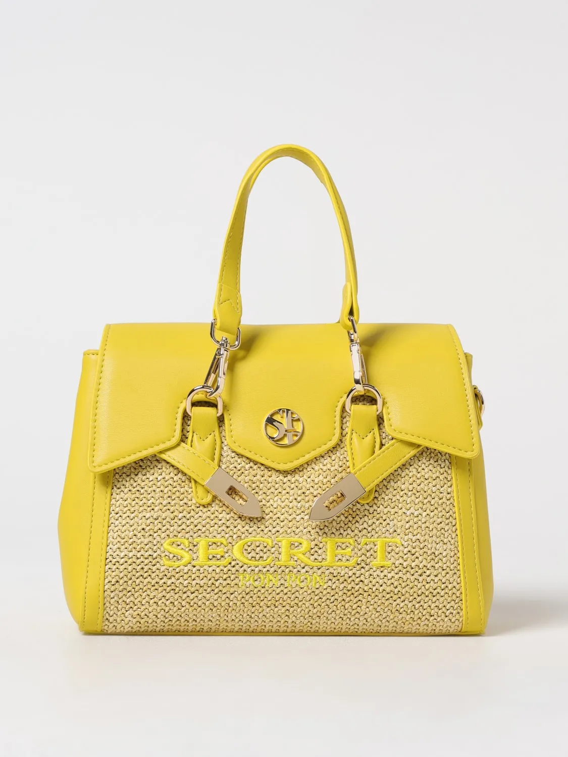 Borsa Quiny Secret Pon-Pon in nappa sintetica e rafia