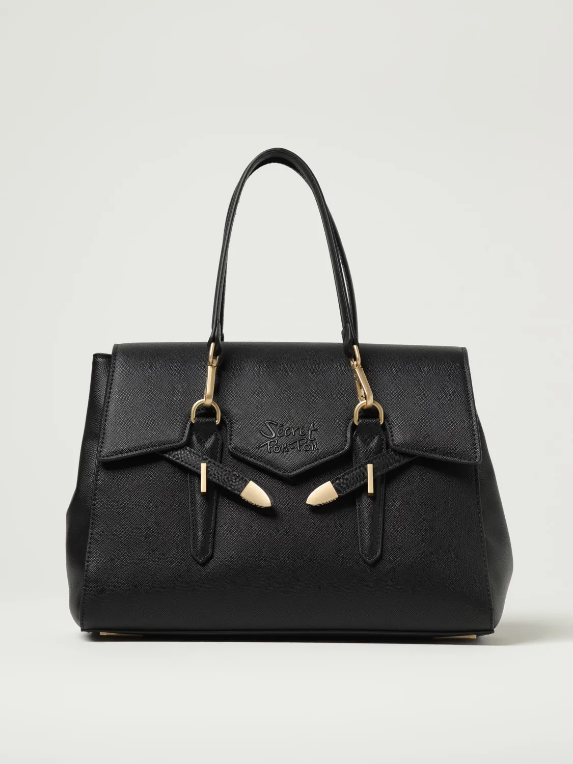 Borsa Yalis Grain Medium Secret Pon-Pon in pelle sintetica saffiano