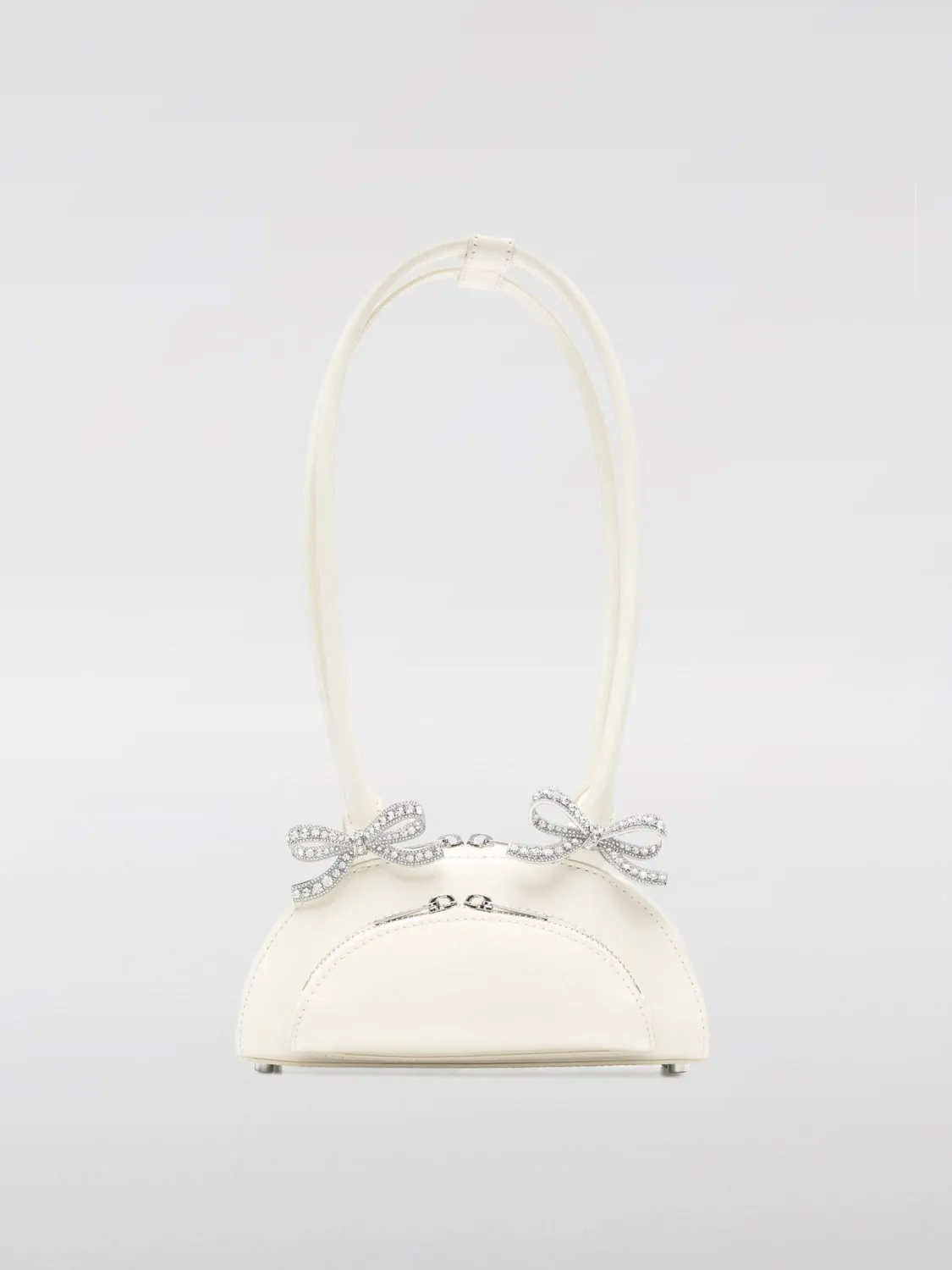 Borsa Mini Curved Self-Portrait in pelle con fiocchi gioiello