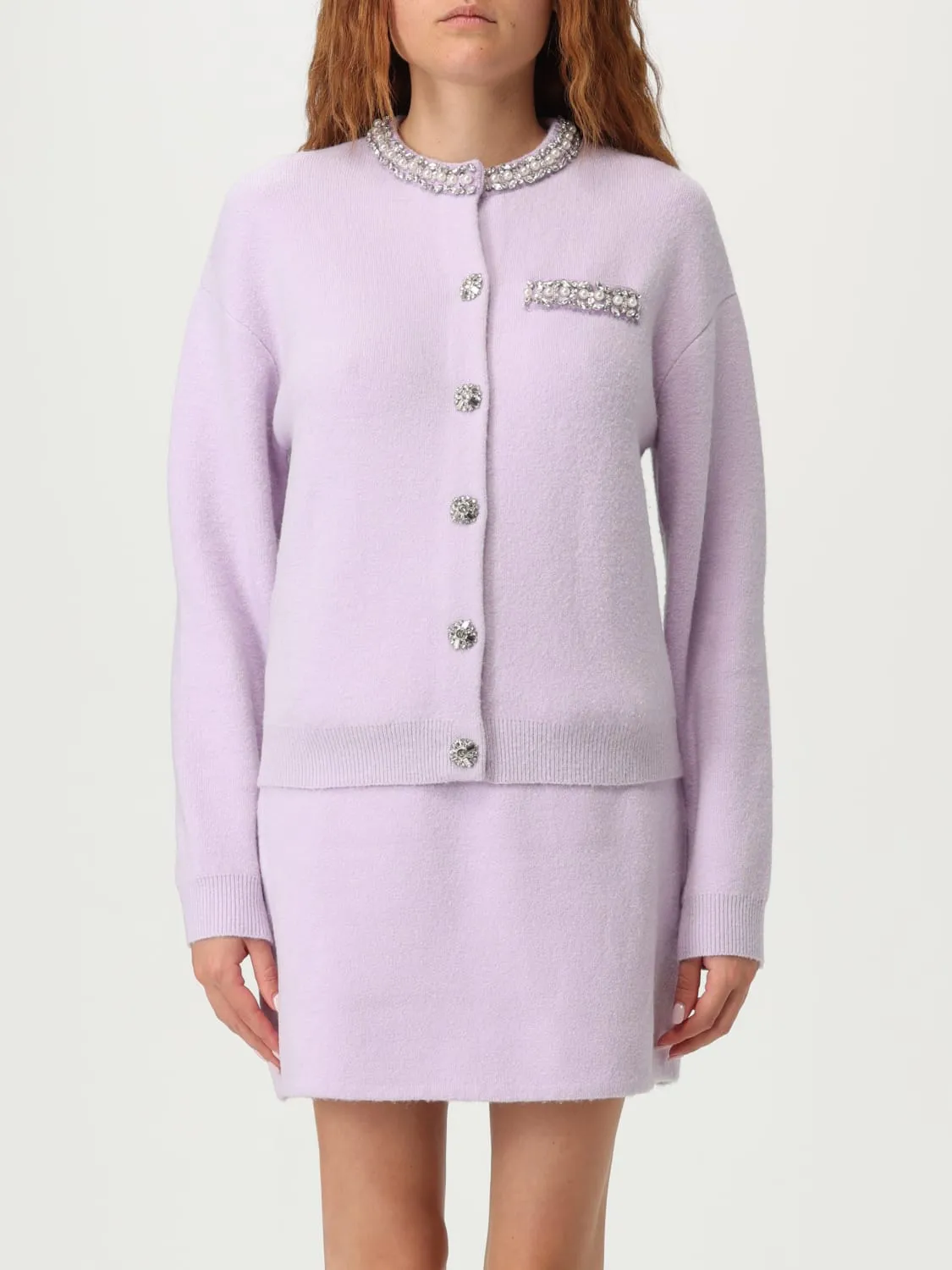 Cardigan a girocollo con perle e cristalli Self-Portrait