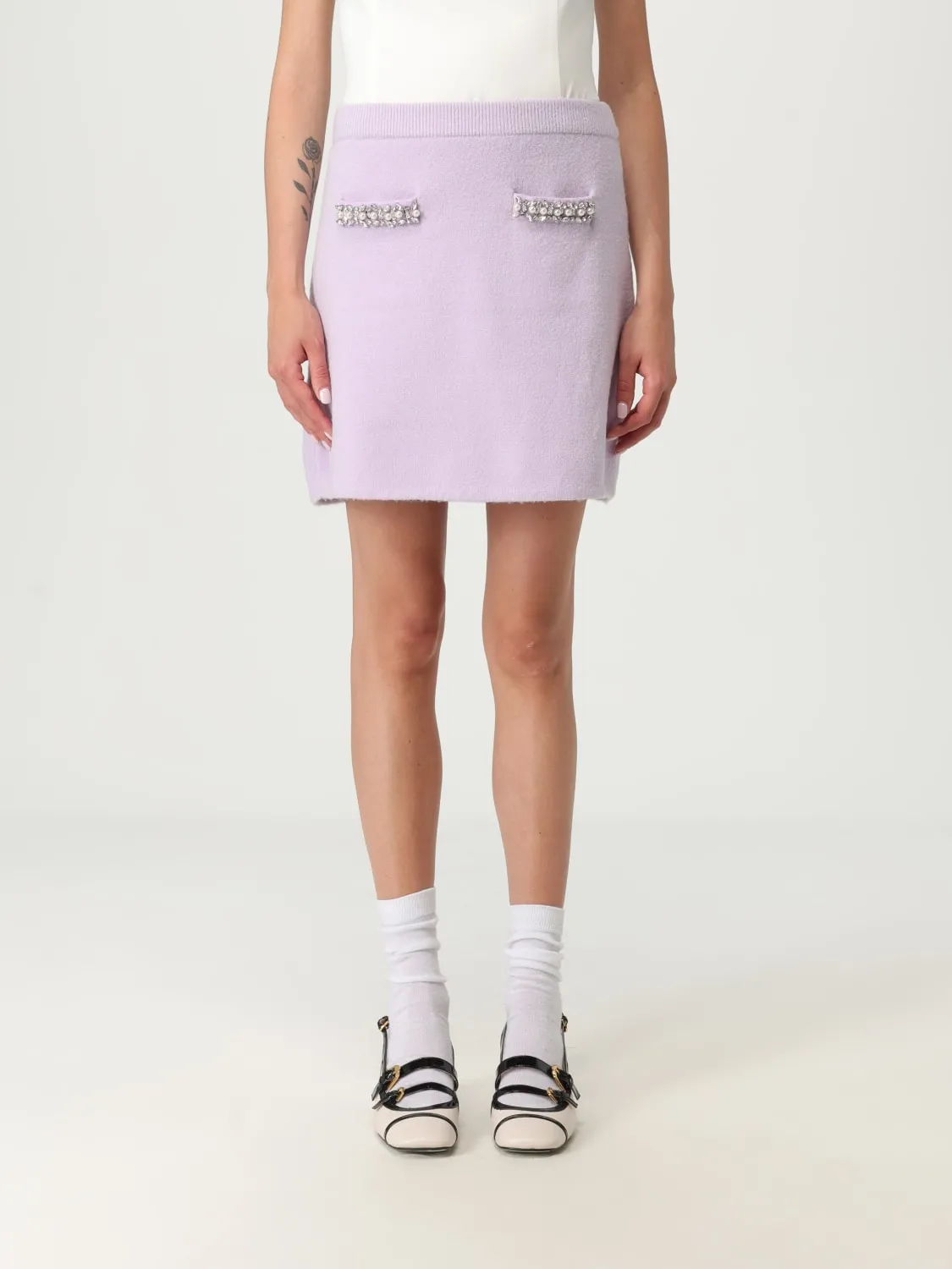 Gonna mini Self-Portrait in maglia con strass