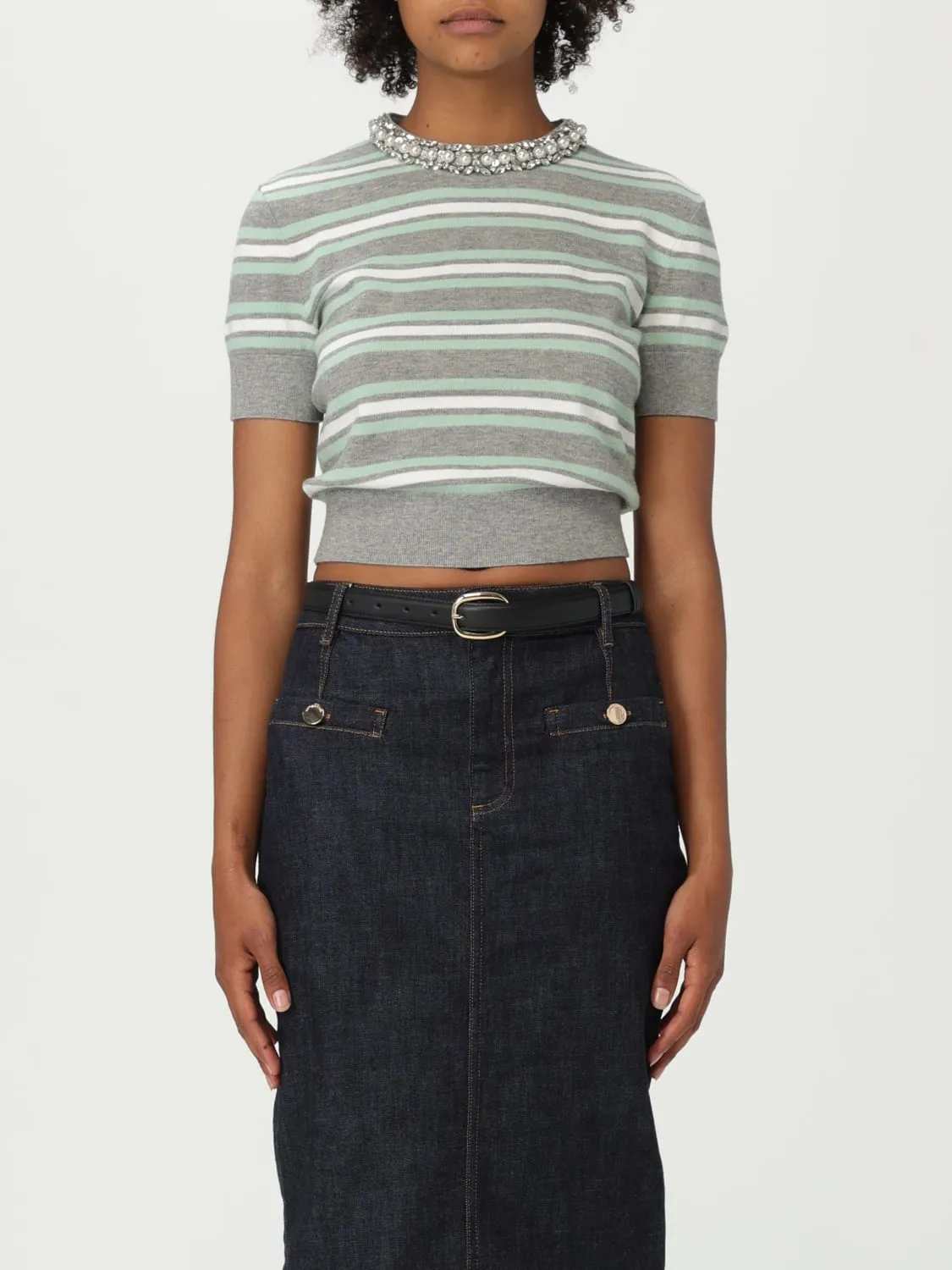 Maglia crop in misto lana a righe Self-Portrait