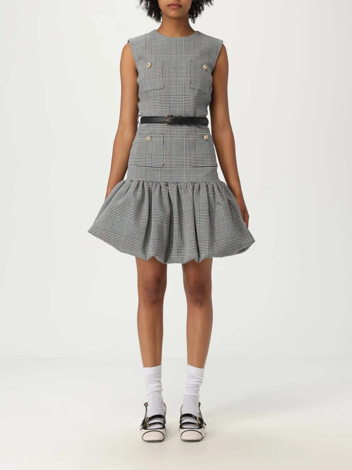 Abito Self-Portrait in misto cotone con stampa Principe di Galles