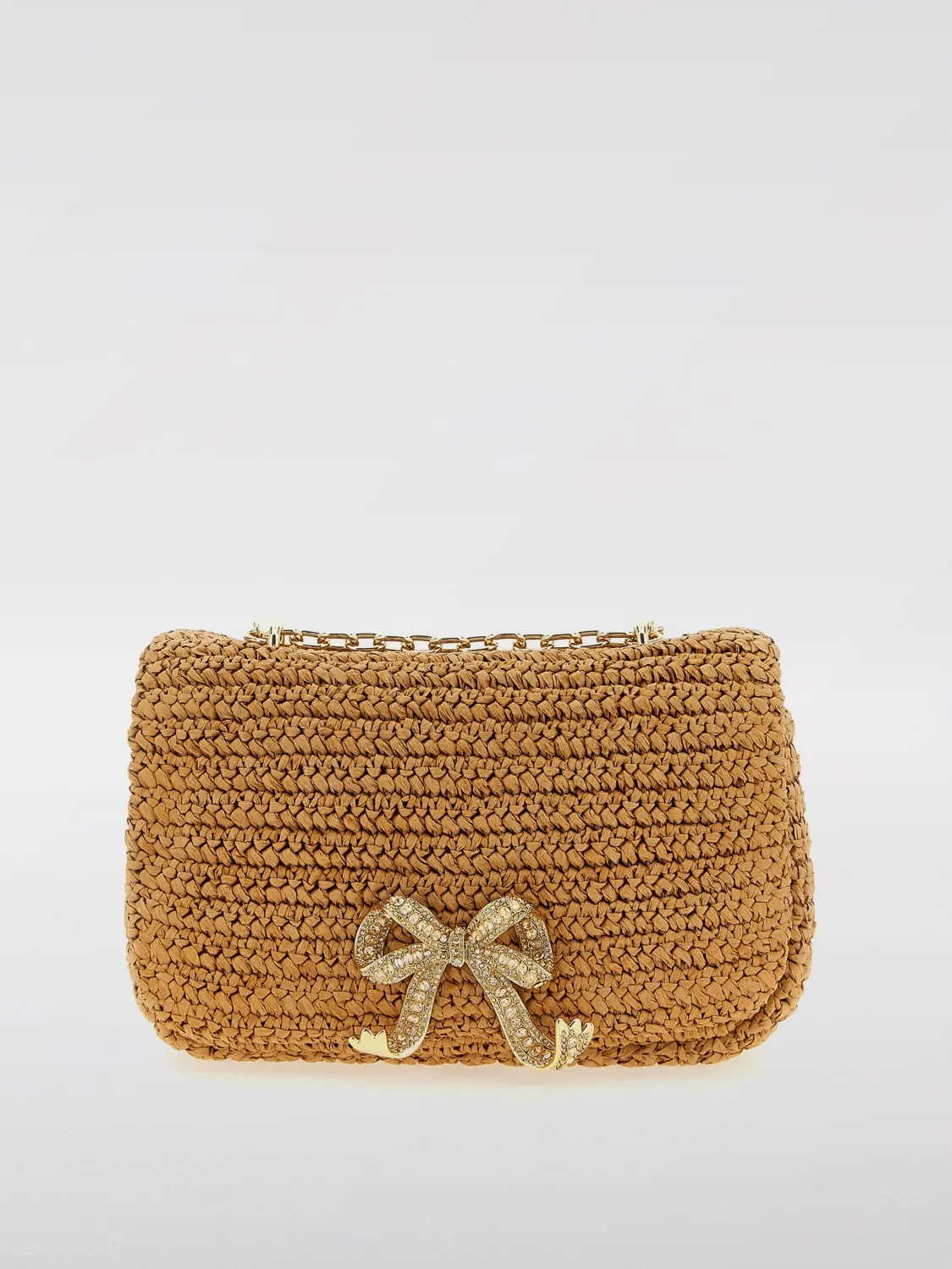 Borsa a spalla in rafia Bow Charm Self-Portrait