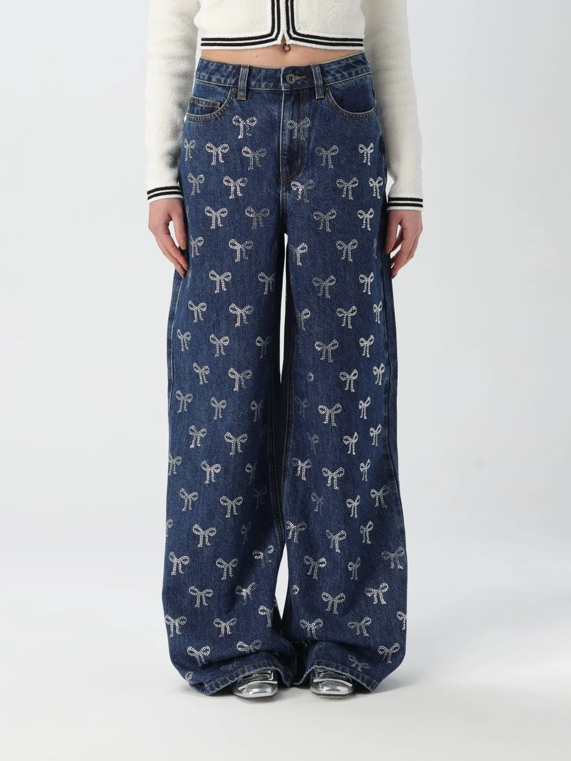 Jeans a gamba larga Self-Portrait con fiocchi di strass