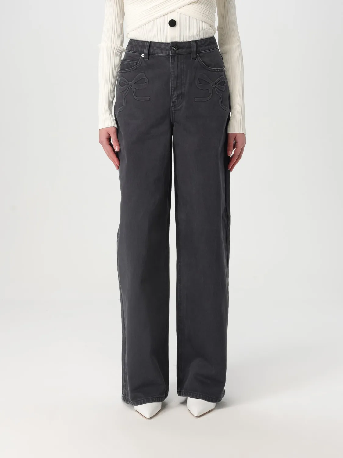 Jeans con fiocchi Self-Portrait a gamba larga