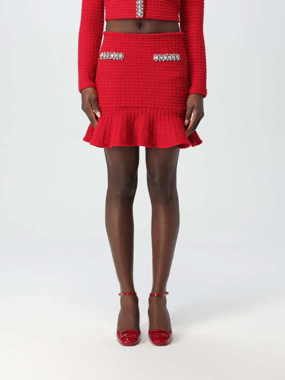 Gonna mini Self-Portrait in tweed di misto cotone