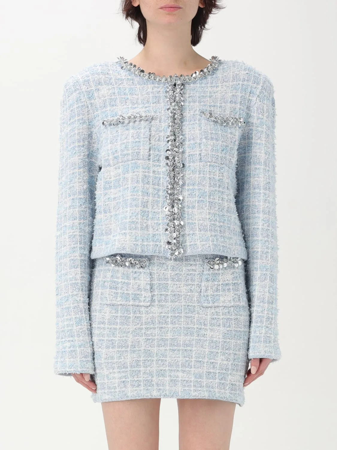 Giacca Self-Portrait in tweed con perline e paillettes