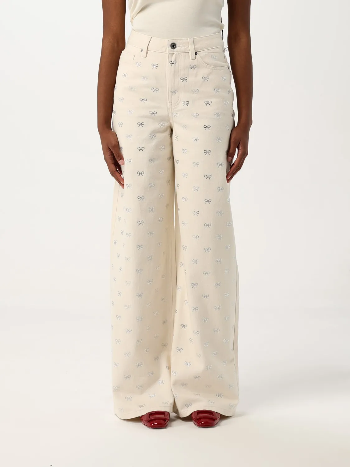 Jeans Self-Portrait in denim con fiocchi di strass