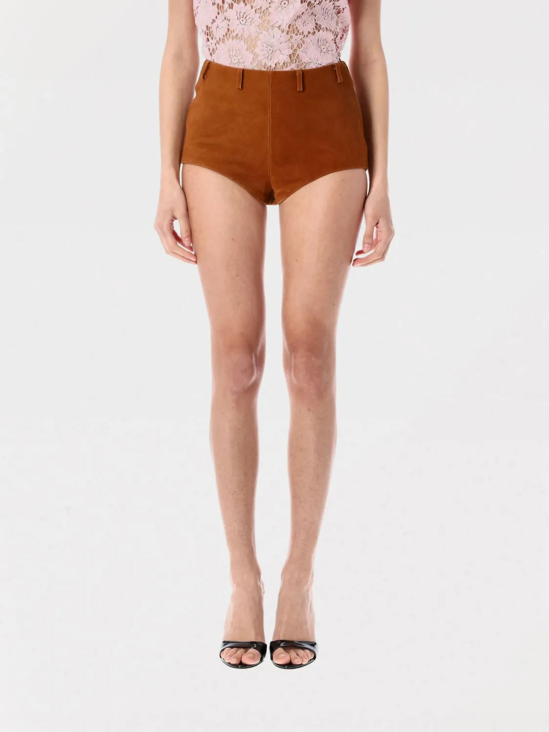 Pantaloncino culotte Self-Portrait in pelle scamosciata