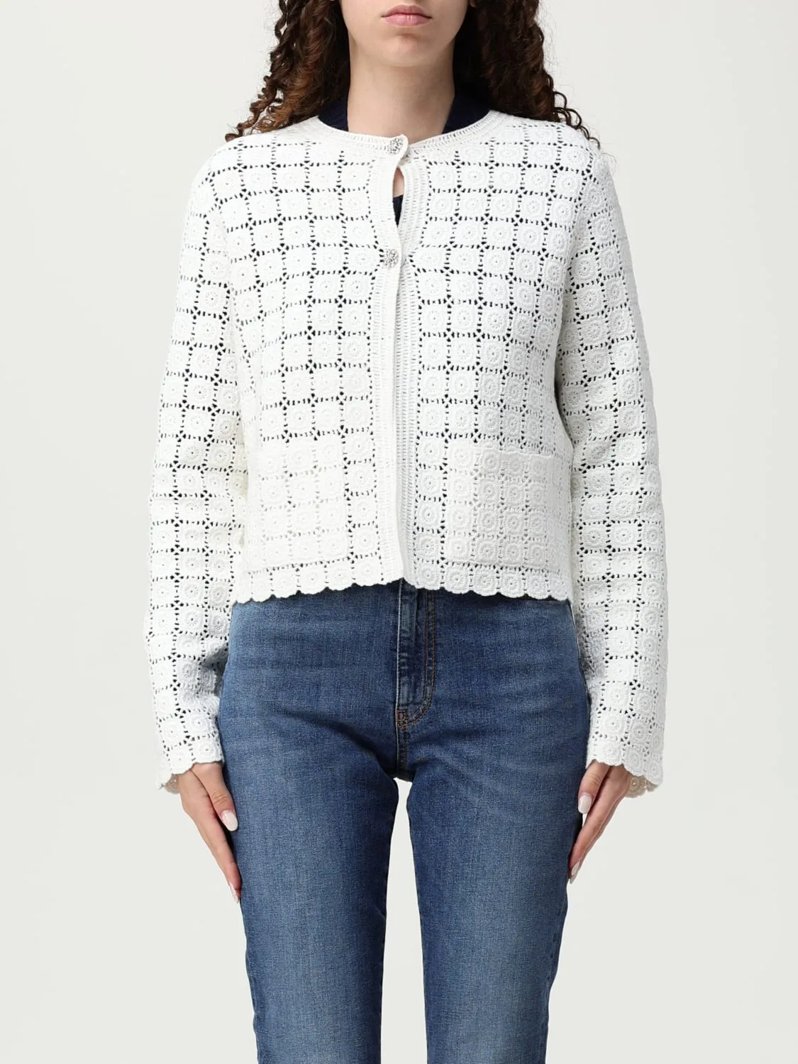 Cardigan Cassandra in Crochet di Cotone Semicouture