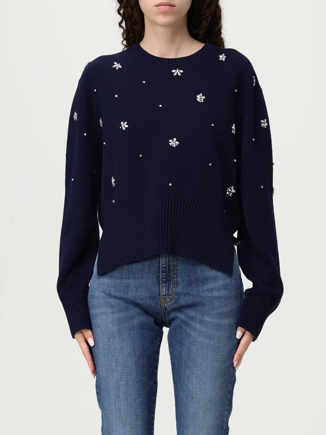 Maglia in cotone con cristalli Semicouture