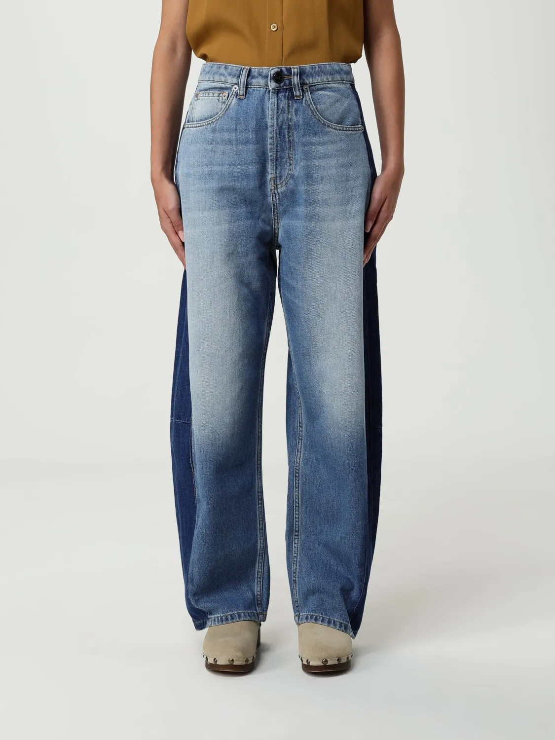 Jeans a vita alta in denim stone wash Semicouture