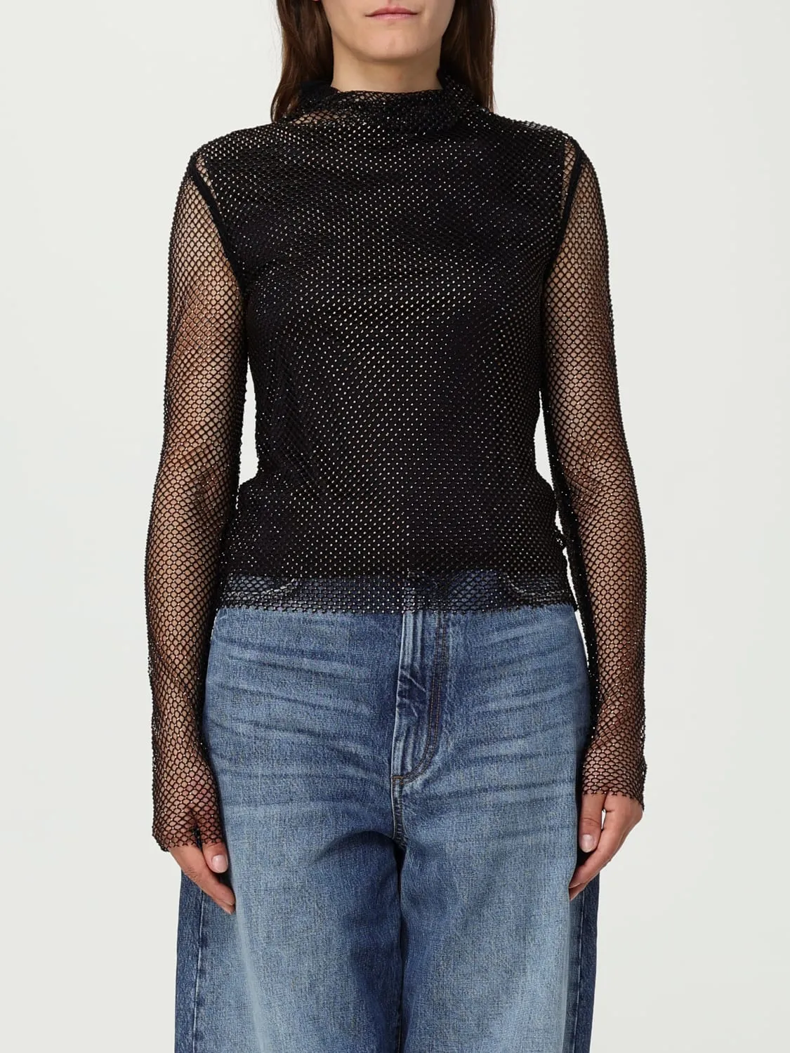 Top Sportmax in tessuto a rete con strass