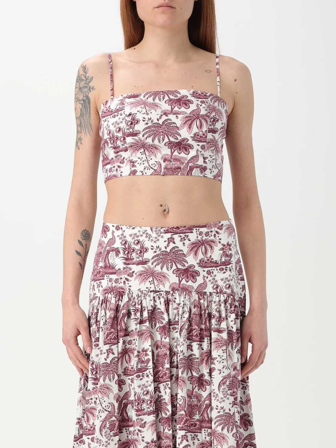 Top cropped Staud in cotone stretch stampato