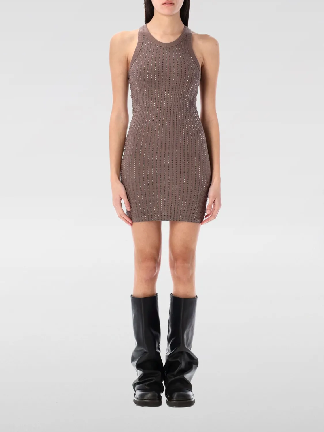 Abito a canotta The Attico in maglia di cotone con strass all-over