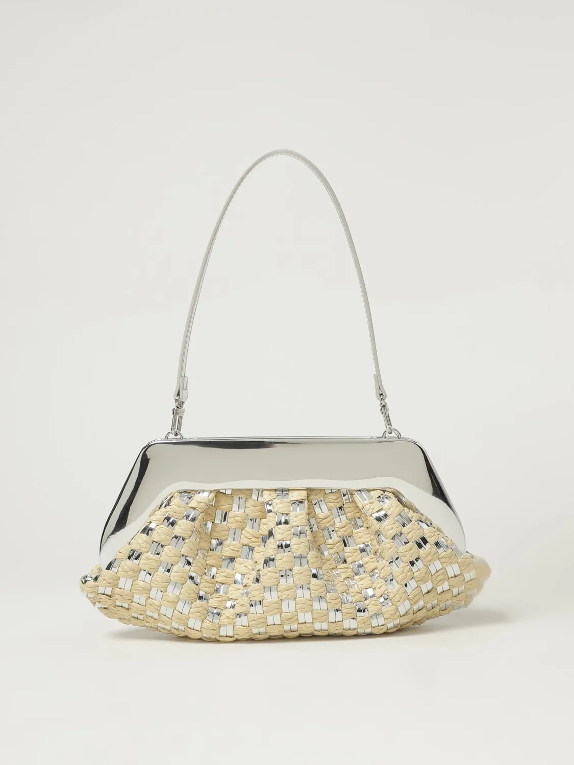 Borsa Themoirè in pelle vegana verniciata e rafia intrecciata