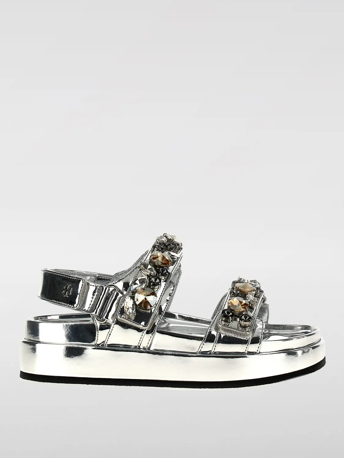 Sandalo Kira Sport Tory Burch in vernice laminata con strass incastonati