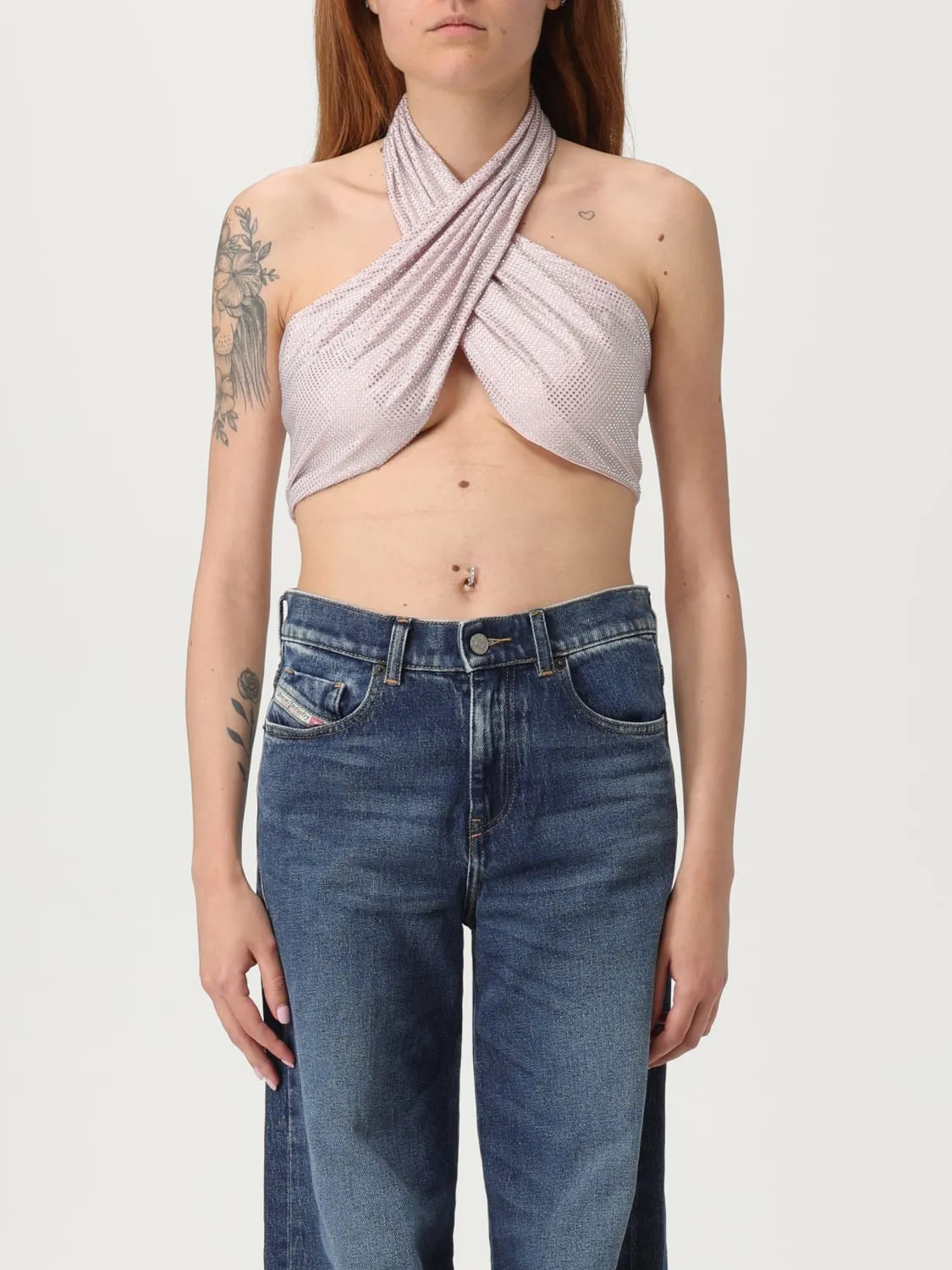 Top cropped Twenty Fourhaitch in tessuto paillettato