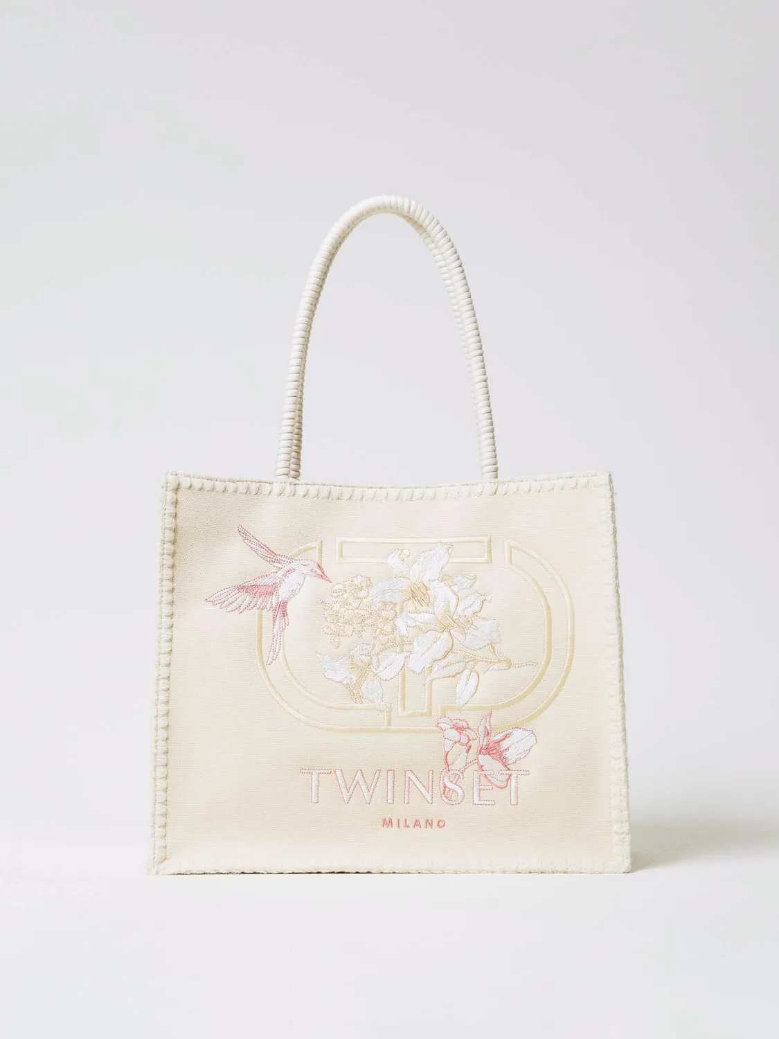 Borsa Bohémienne Twinset in canvas con ricamo
