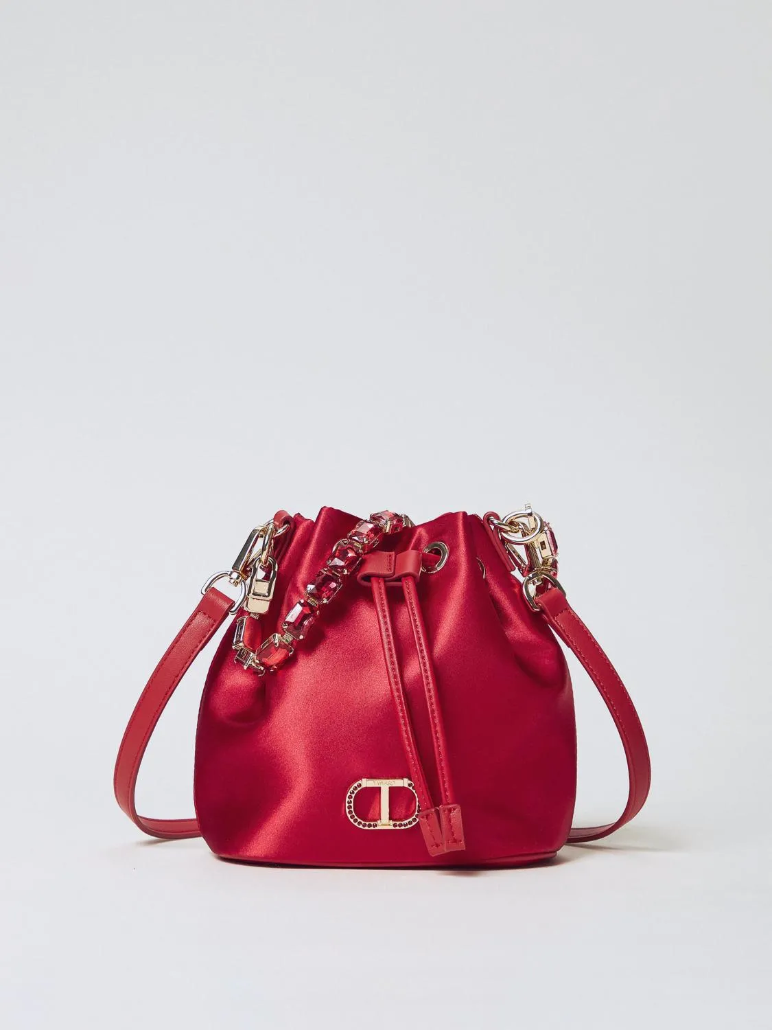 Borsa a secchiello in raso con strass Twinset