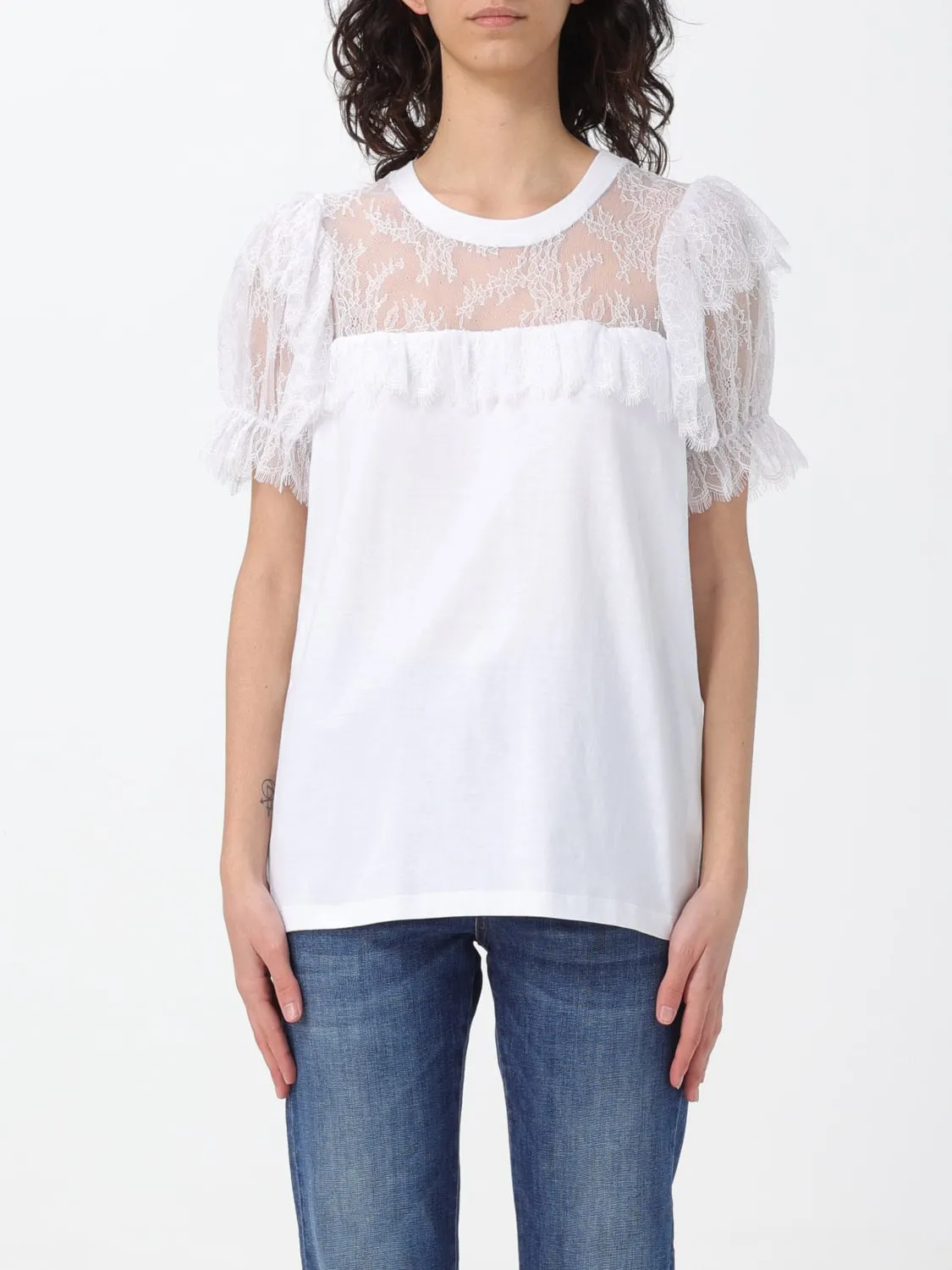 T-shirt con inserti in pizzo Twinset