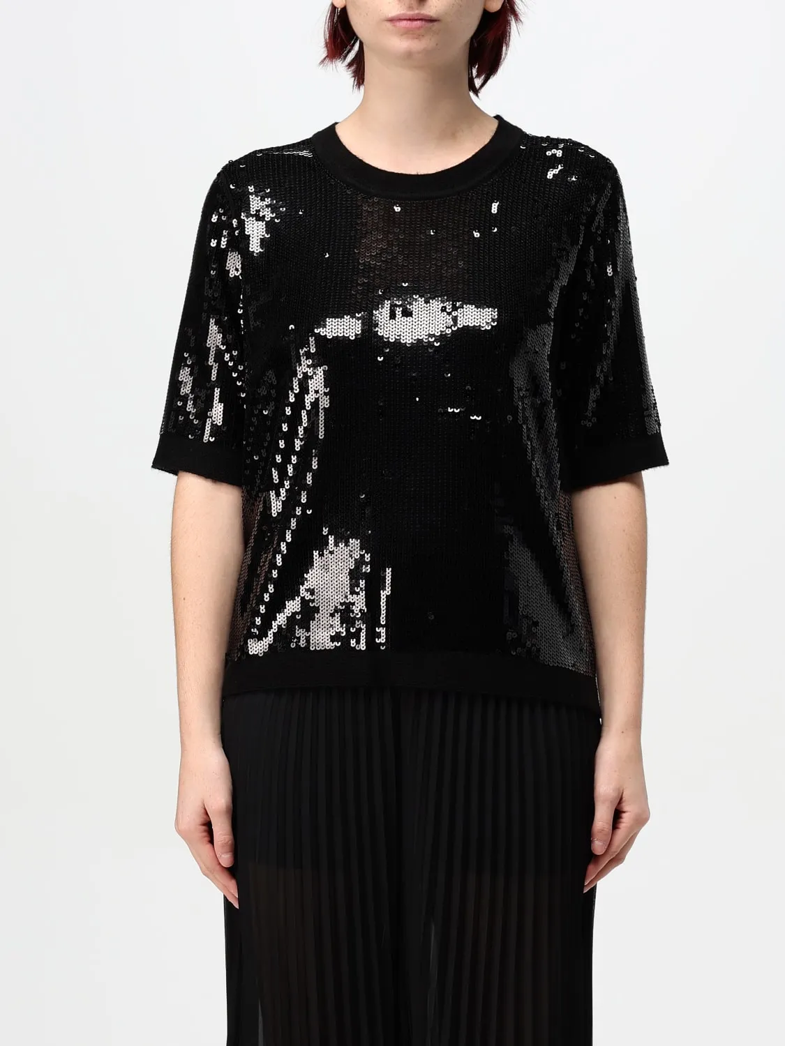 Top Twinset in misto lana con paillettes