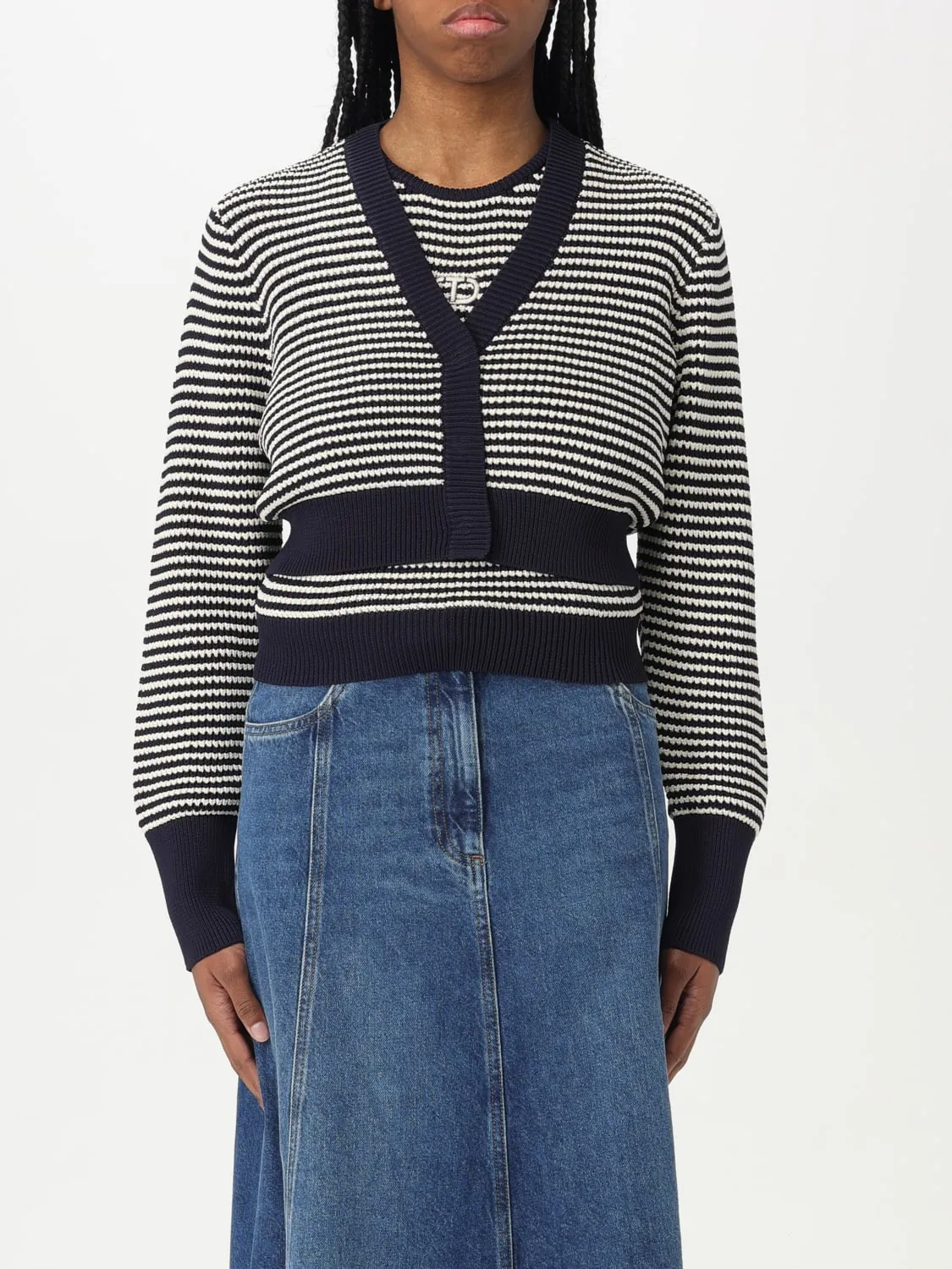 Cardigan Twinset in misto viscosa a righe