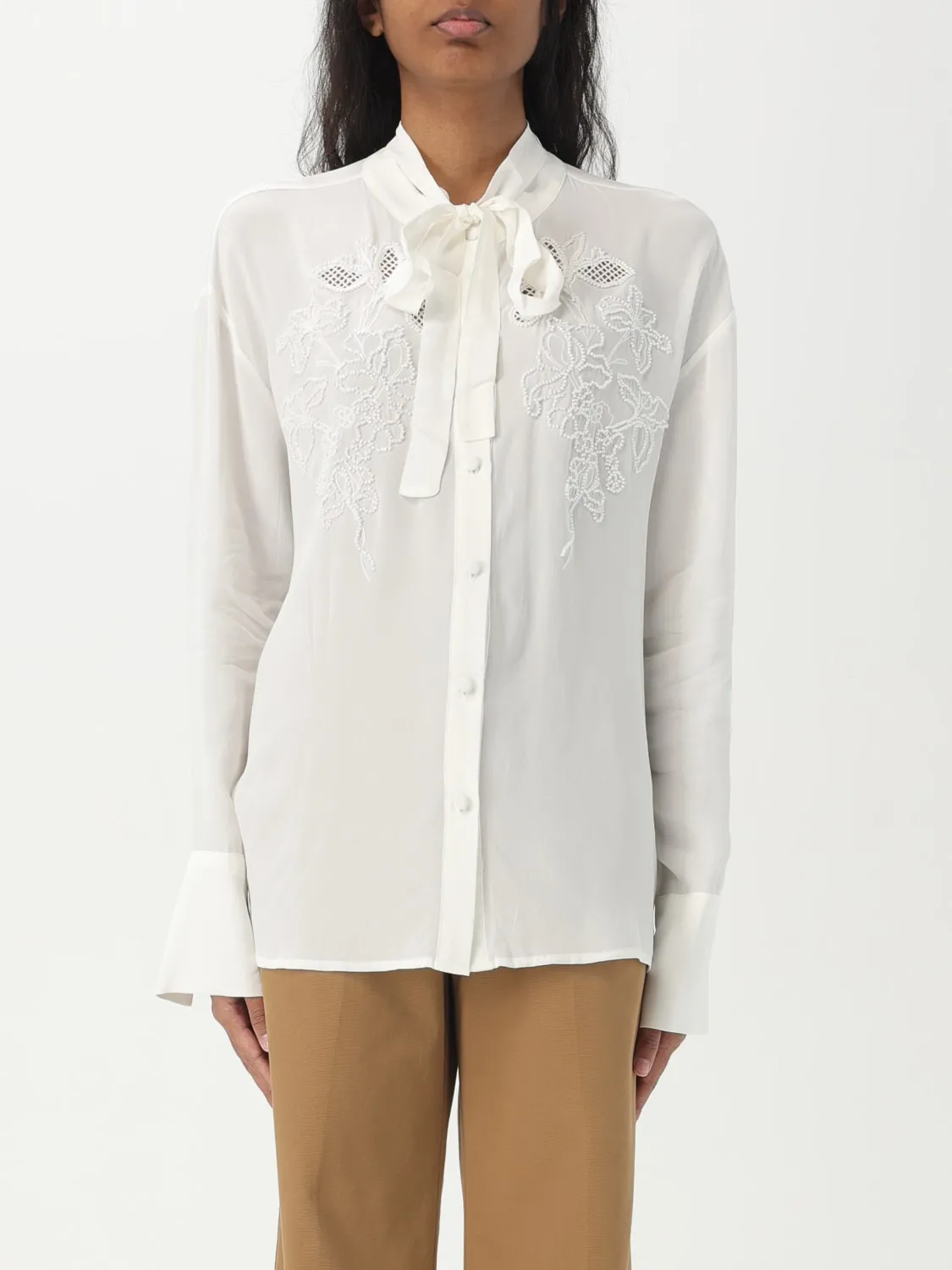 Camicia Twinset in viscosa con inserti in pizzo