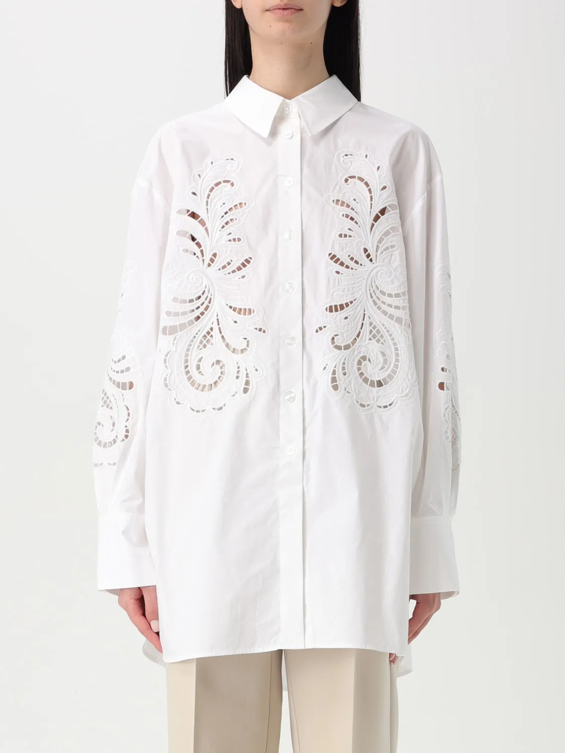 Camicia Twinset in cotone con inserti in pizzo macramè