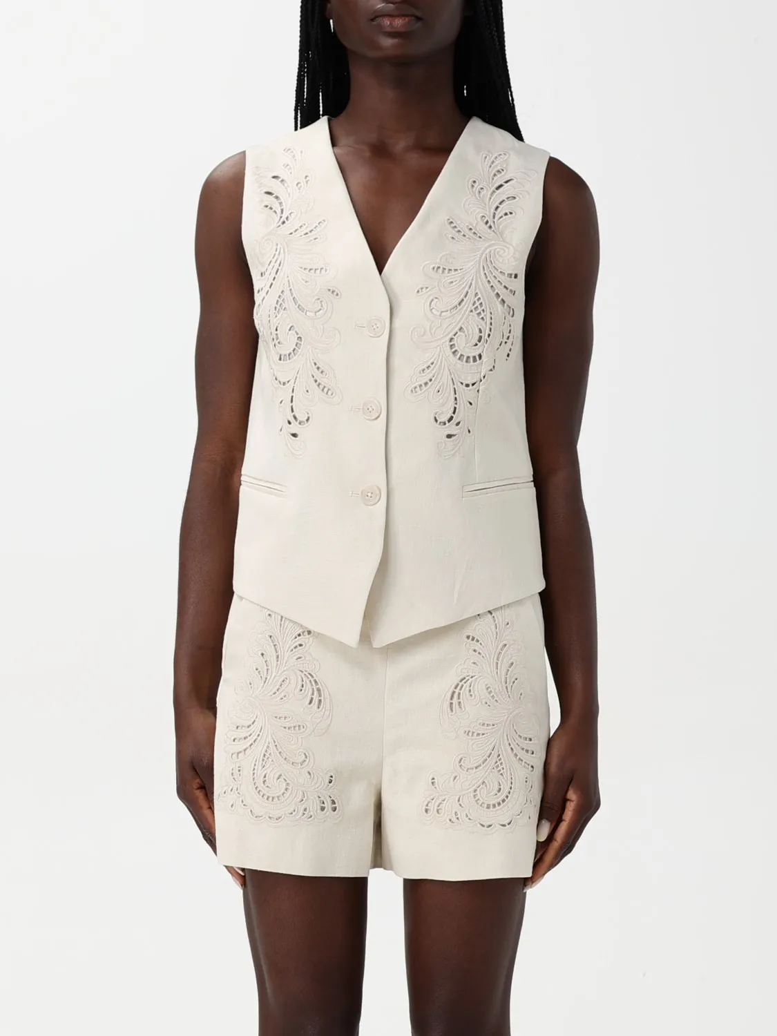 Gilet Twinset in misto lino con inserti in macramè