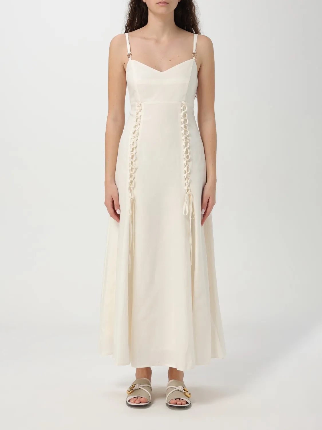 Abito Twinset in misto lino con fettucce intrecciate