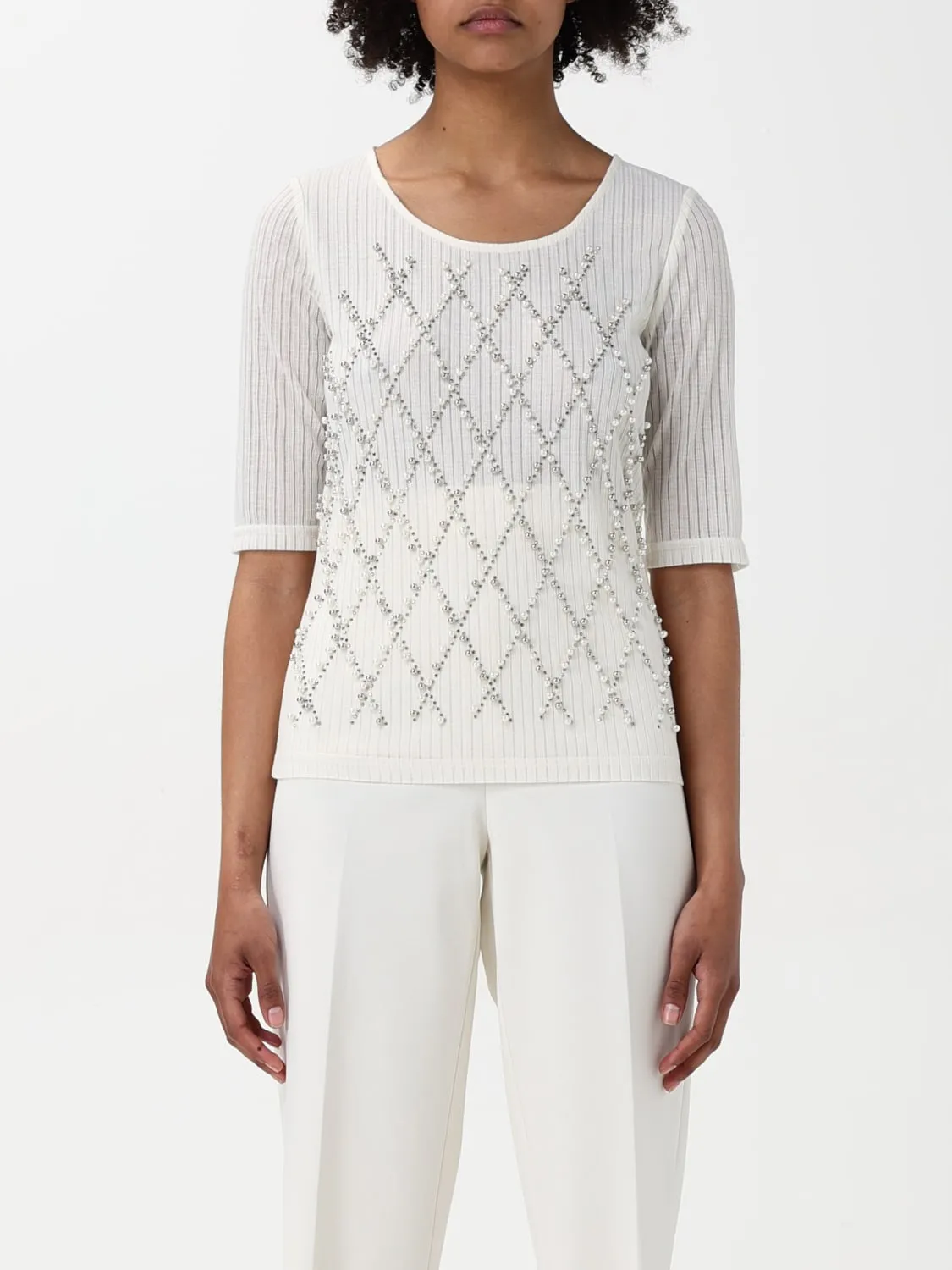 T-shirt in misto cotone con applicazioni Twinset