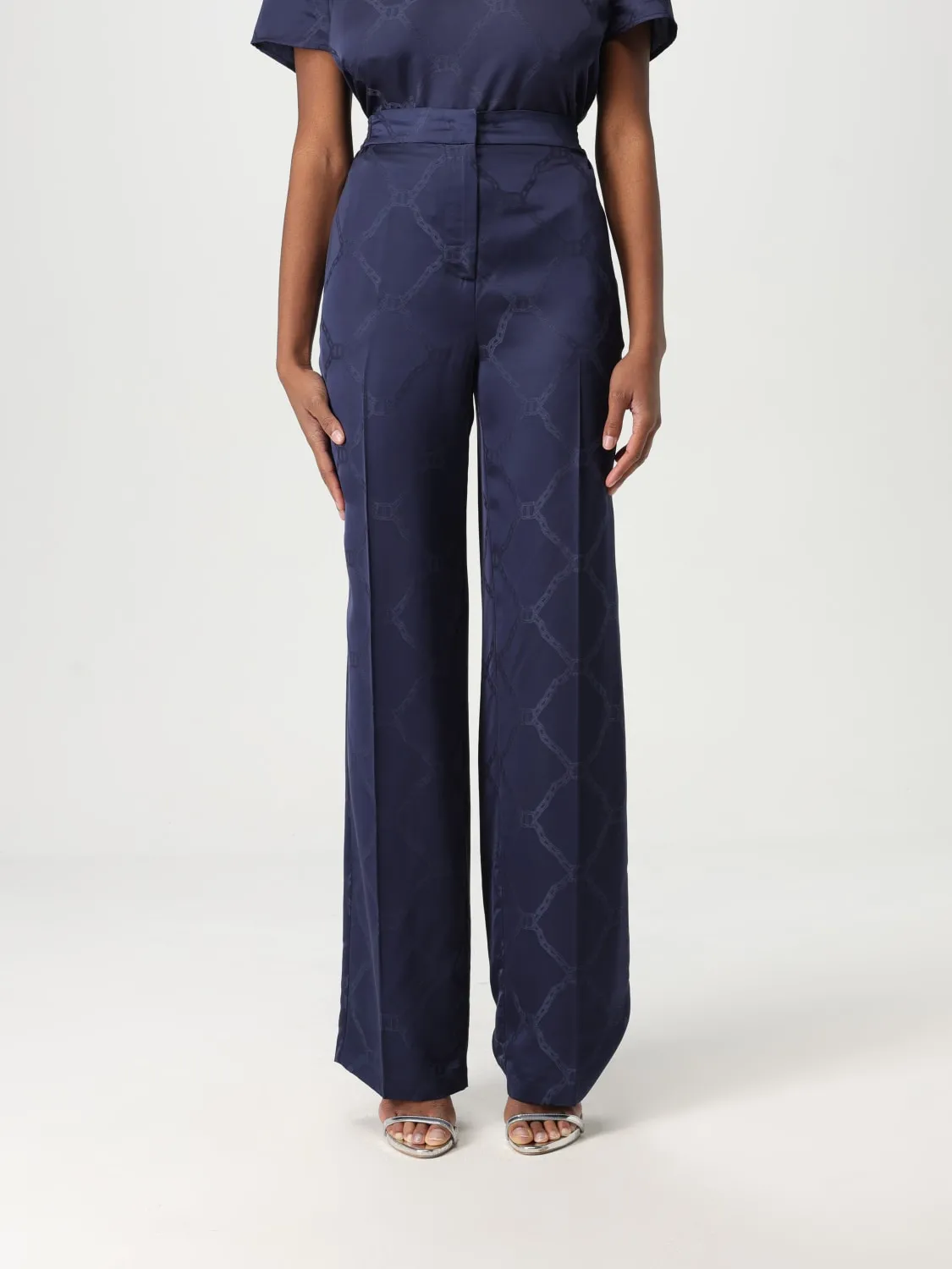 Pantalone Twinset in misto viscosa con stampa monogram