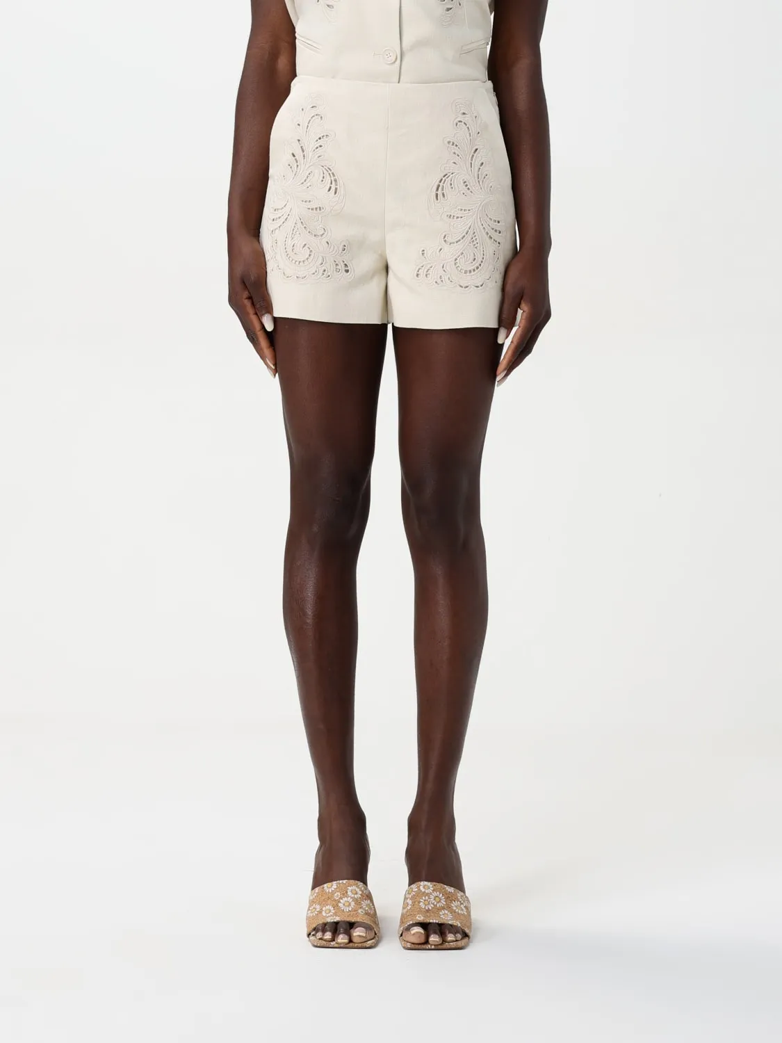 Pantaloncino Twinset in misto lino con ricami