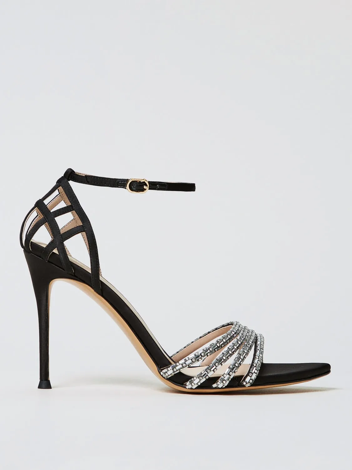 Sandalo Twinset in raso con cristalli applicati