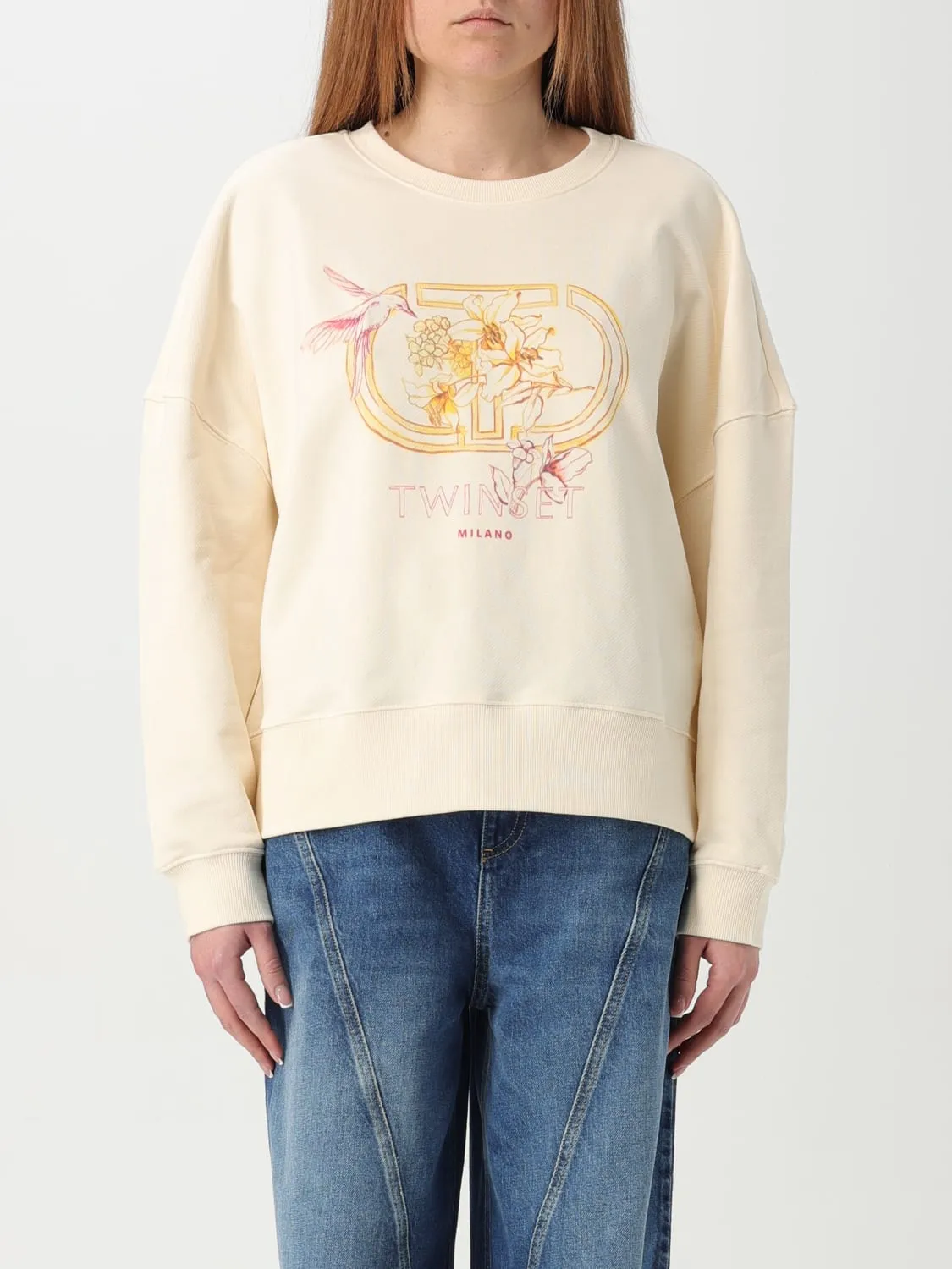 Felpa a girocollo con logo Oval T Twinset