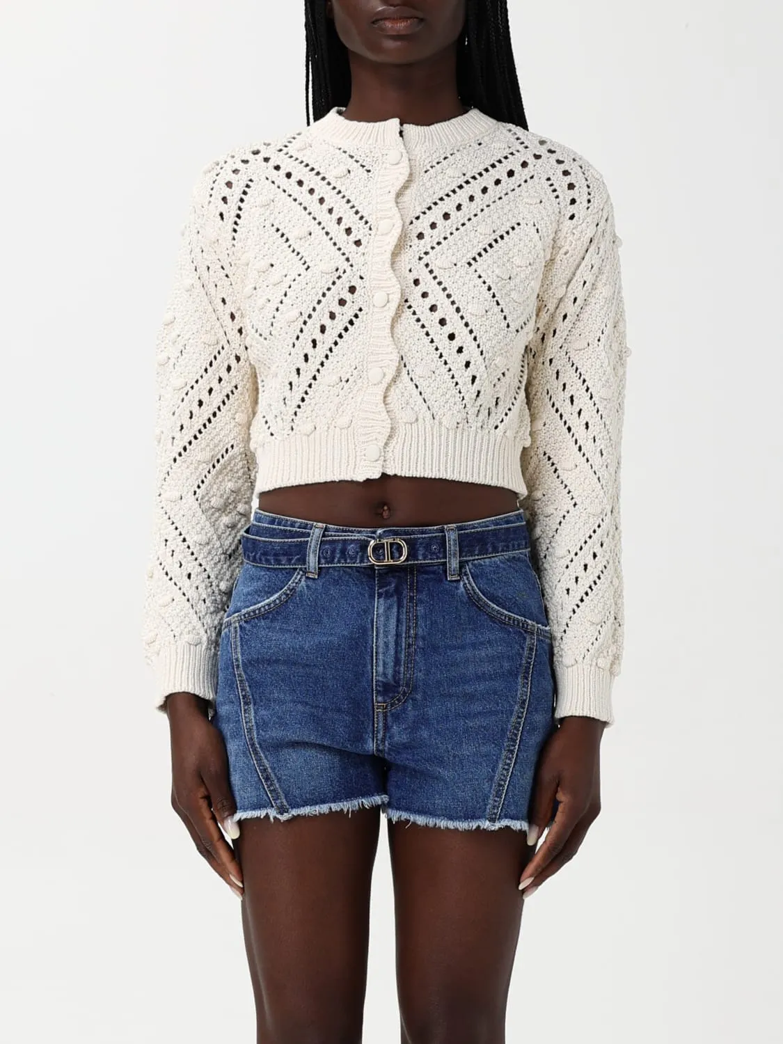 Cardigan cropped Twinset in maglia di misto cotone
