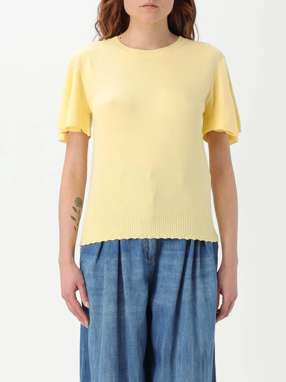 T-shirt in maglia con smerlo Twinset in viscosa