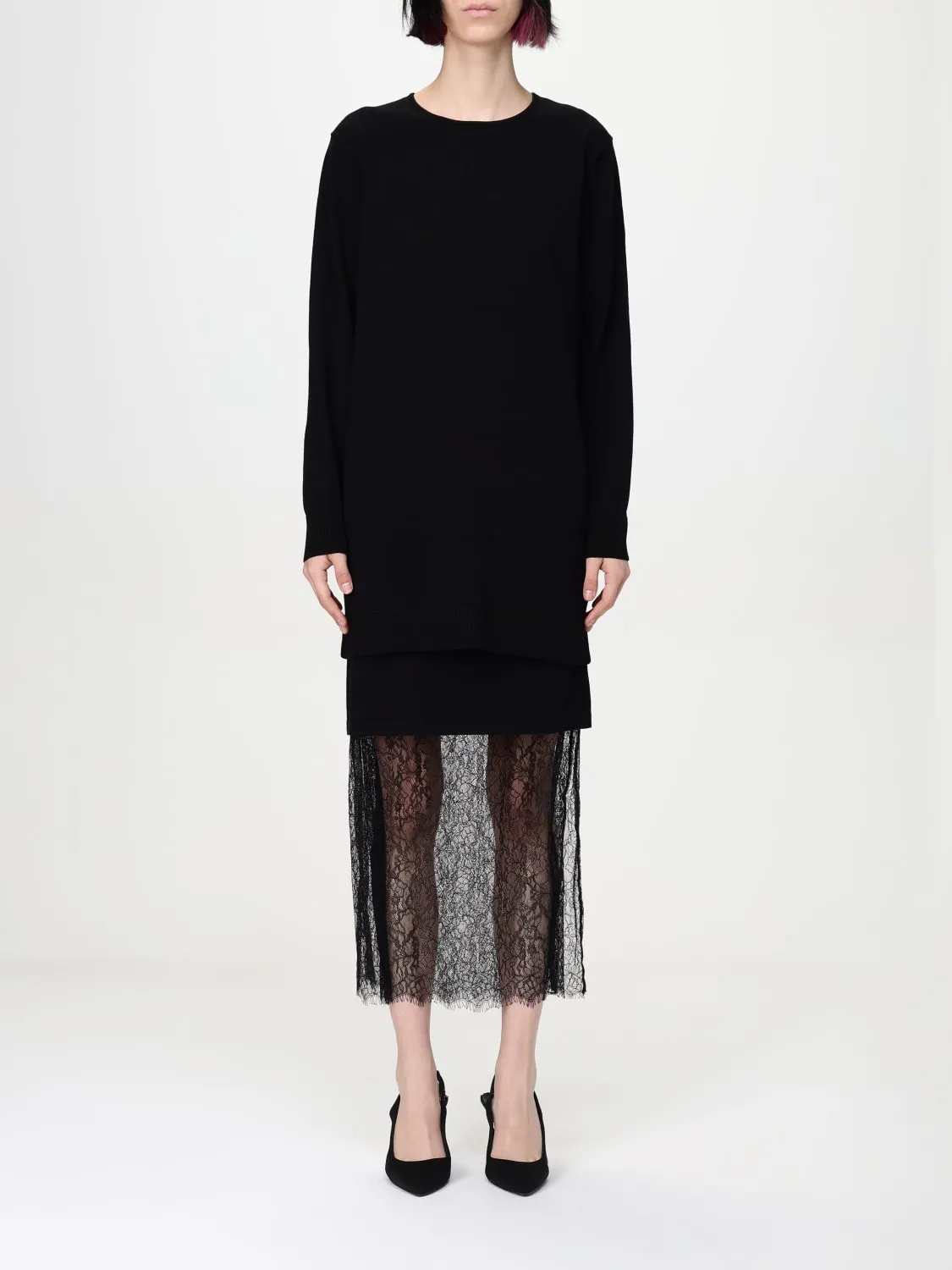 Coordinato abito corto in maglia e gonna in pizzo Twinset