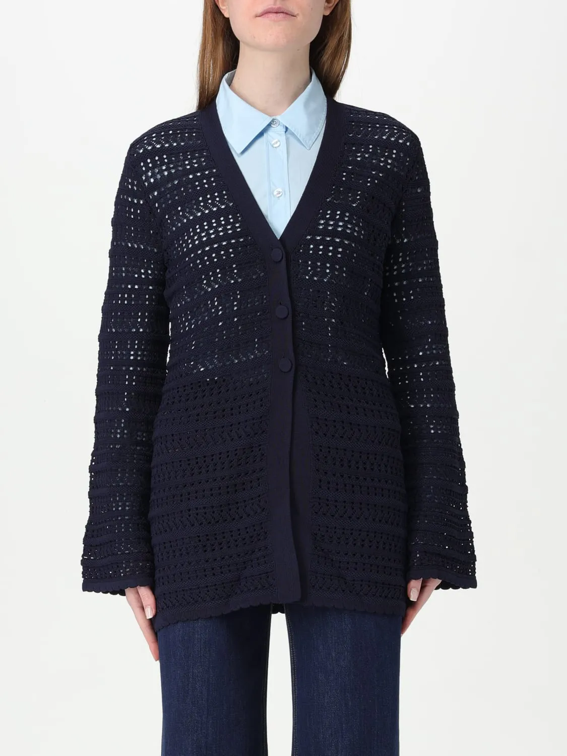 Cardigan Twinset in misto viscosa a rete