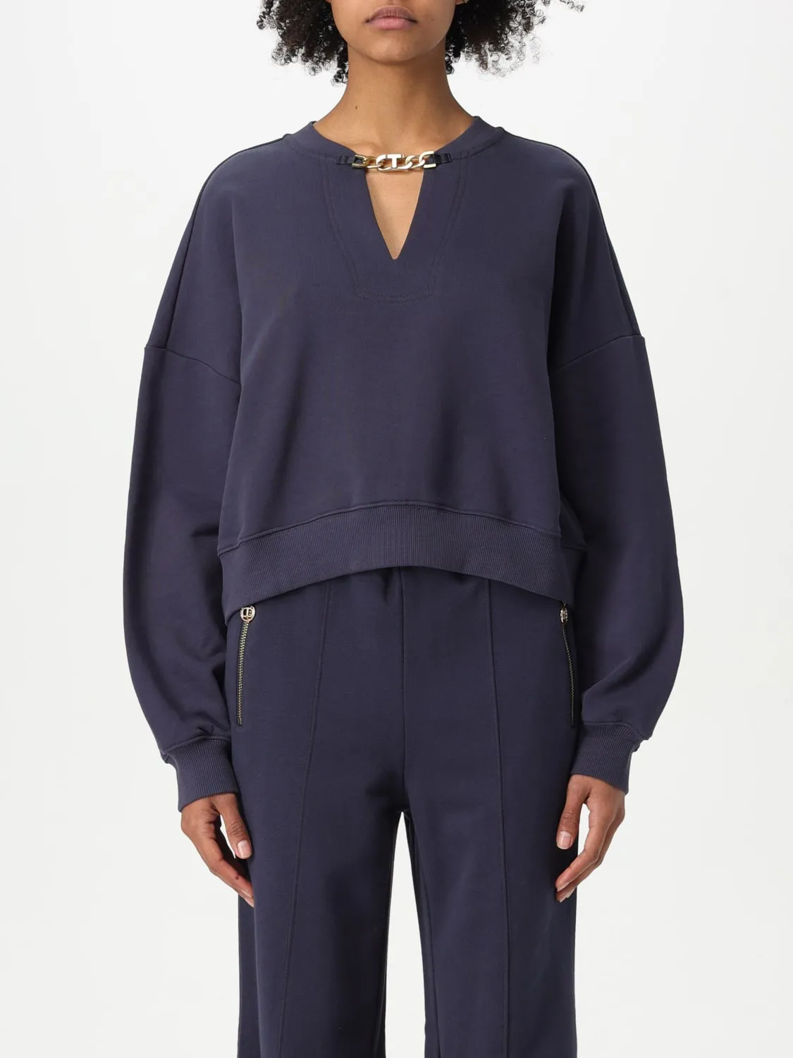 Felpa Twinset in cotone con dettaglio chain logo