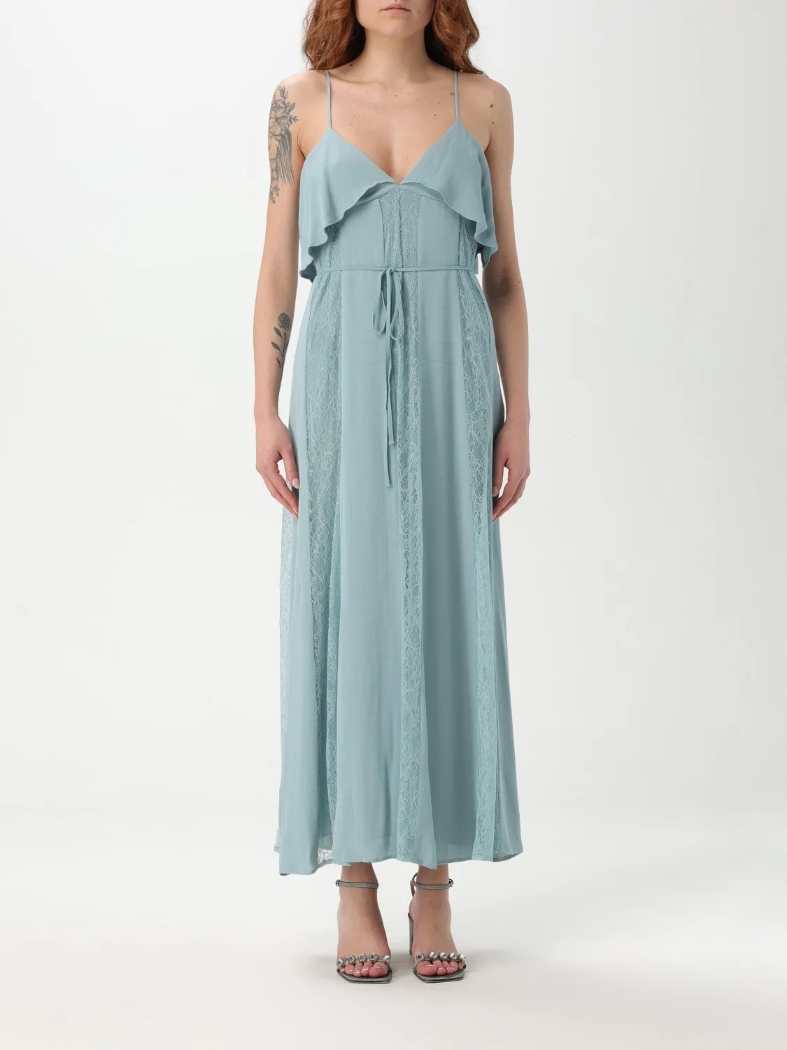 Abito Twinset in viscosa con inserti in pizzo